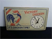 15x 8.5 in metal Victory chicken clock, vintage