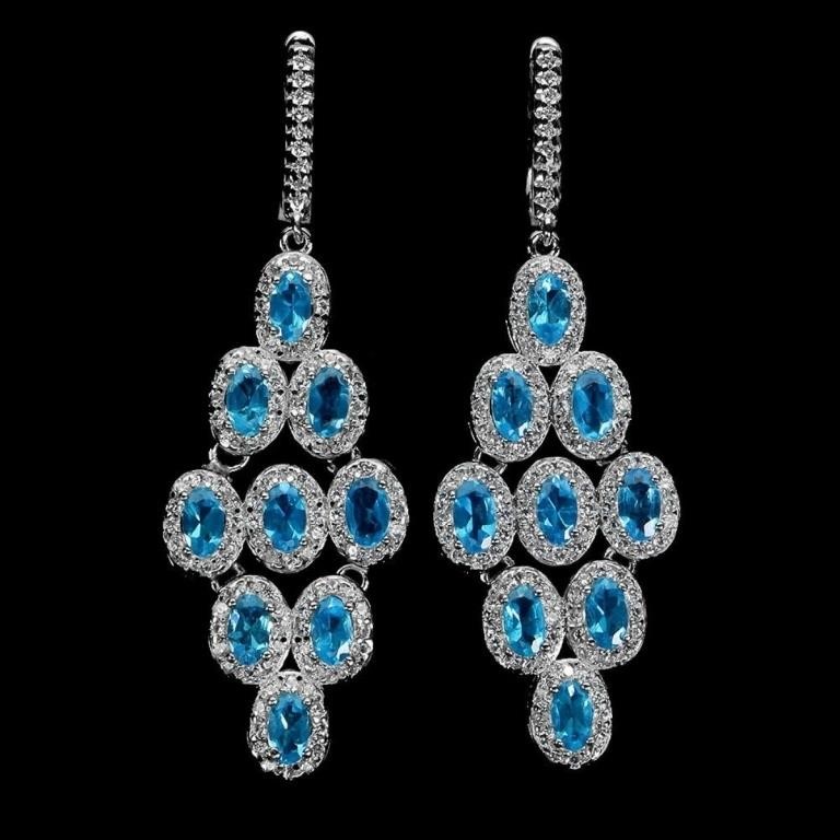 Natural Rare Brazil Blue Apatite Earrings