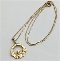 14k Gold Necklace With Claddagh Pendant