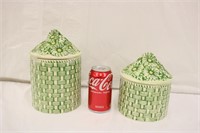 Pair of 1960s - 70s Daisy Canisters, Some Chips