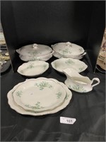 9 pc French Green Floral Dining Service.