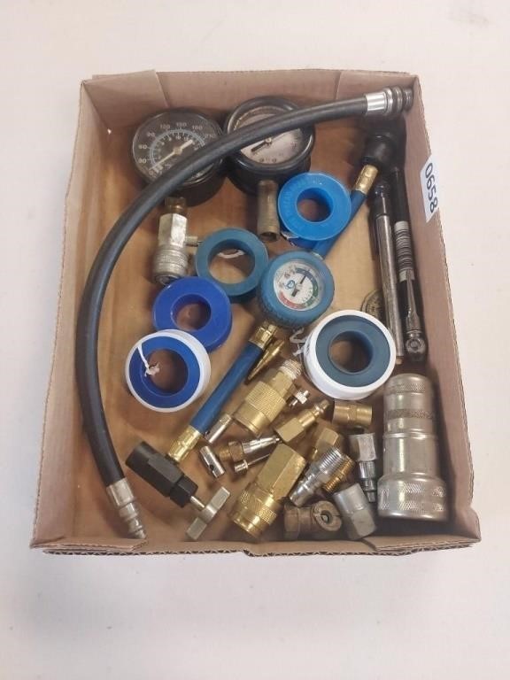 Lot of Various Air Compressor Fittings & Gauges