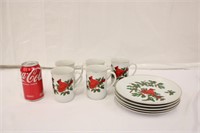 Vintage Lefton Cardinal & Holly 8" Plates & Mugs