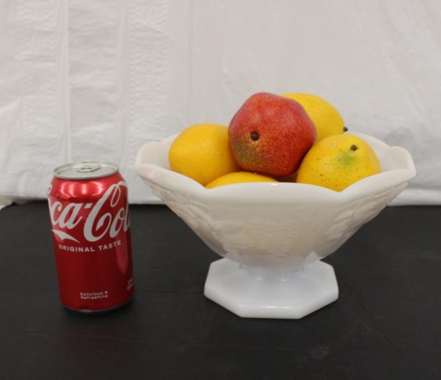 Milk Glass Footed Bowl w/ Faux Fruit