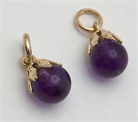 Pair Of 14k Gold And Purple Charms