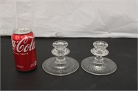 Vintage Pair of Etched Glass Candle Sticks