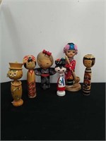 Vintage wooden Oriental dolls and bobblehead
