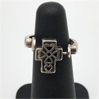 Sterling Silver Onyx Stone Cross Ring