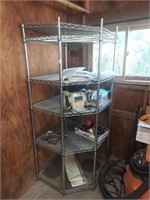 6 Shelf Wire Corner Shelf Unit. NO Contents-Shelf