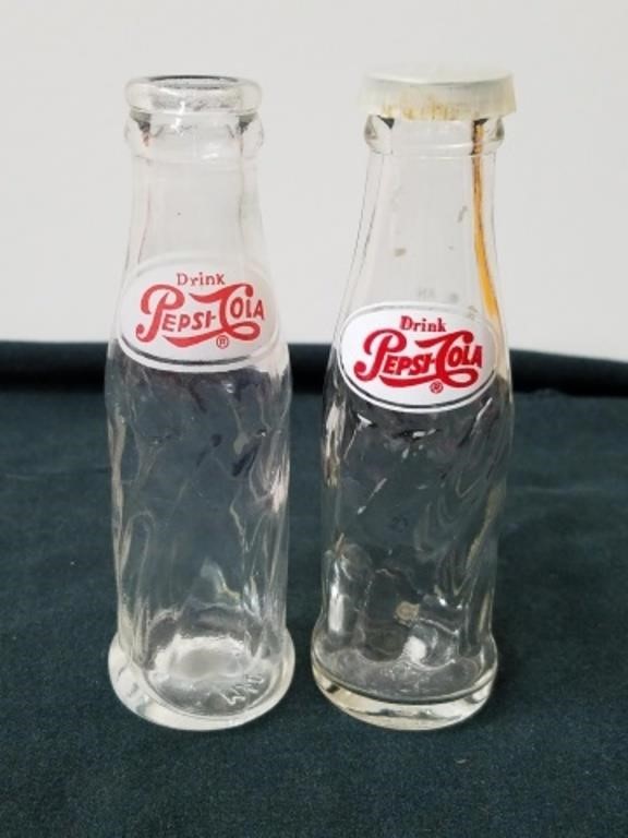 Two vintage glass Pepsi Cola salt and pepper