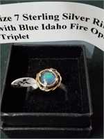 Size 7 sterling silver ring with blue Idaho fire