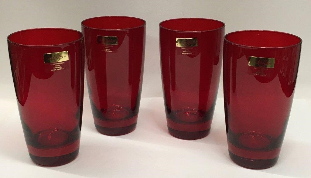 Set Of 4 Lenox Red Glass Italy Cups