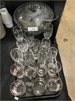 Glass Punch Bowl Set, Vintage Glasses.
