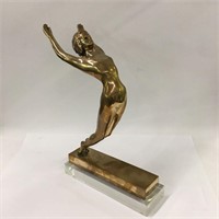 Max Lonner Brass Nude Sculpture On Lucite Base