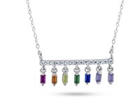 Sterling Silver Multi Color Crystal Bar Necklace