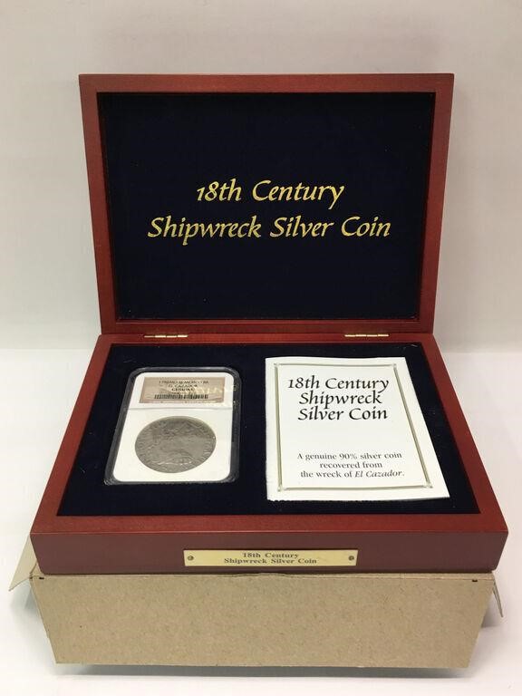 18the Century Shipwreck Silver Coin In Fitted Box