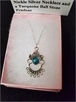 Nickel silver necklace and a turquoise ball Stone