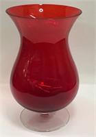 Red Glass Vase With Clear Footed Base