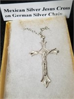 Mexican silver Jesus cross on German silver chain