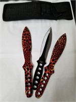 Three-piece throwing knife set with carry case