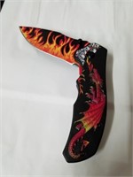 New 4.75 Red Dragons Flame pocket knife