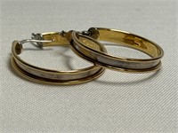 Pair of 18k Gold & 925 Hoop Earrings 5.8g 1 1/4"