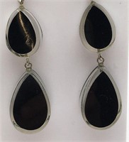 Sterling Silver Onyx Stone In Resin Earrings