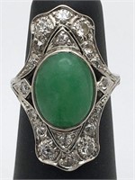 Antique Platinum And Jadeite Ring With Diamonds