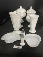 Vintage Milk Glass Vases, Candy Dishes, S&P