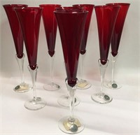 8 Lenox Czech Republic Red Glass Champagne Flutes
