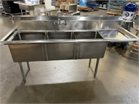 New 74”  3 Comp Sink Tubs Measure 18” x 18” x 12”