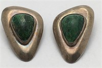 Sterling Silver Green Stone Clip Earrings