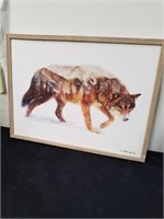 Signed framed wolf picture 18 x 24