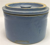 Blue Stoneware Crock Bowl With Lid