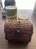 Two Candles and a woven Box Lot (Dining room)