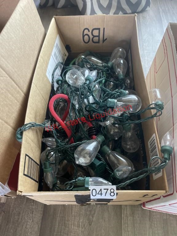 Box of out door string lights (Dining room under