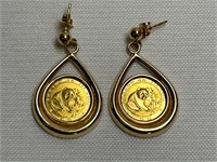 24 K Gold Post Earrings Chinese Coins