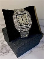 Luxury CZ Diamond Iced Bracelet Watch Roman 45mm