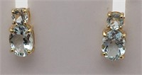 Pair Of 10k Gold And Aquamarine Earrings