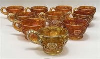 Set Of 10 Carnival Glass Cups