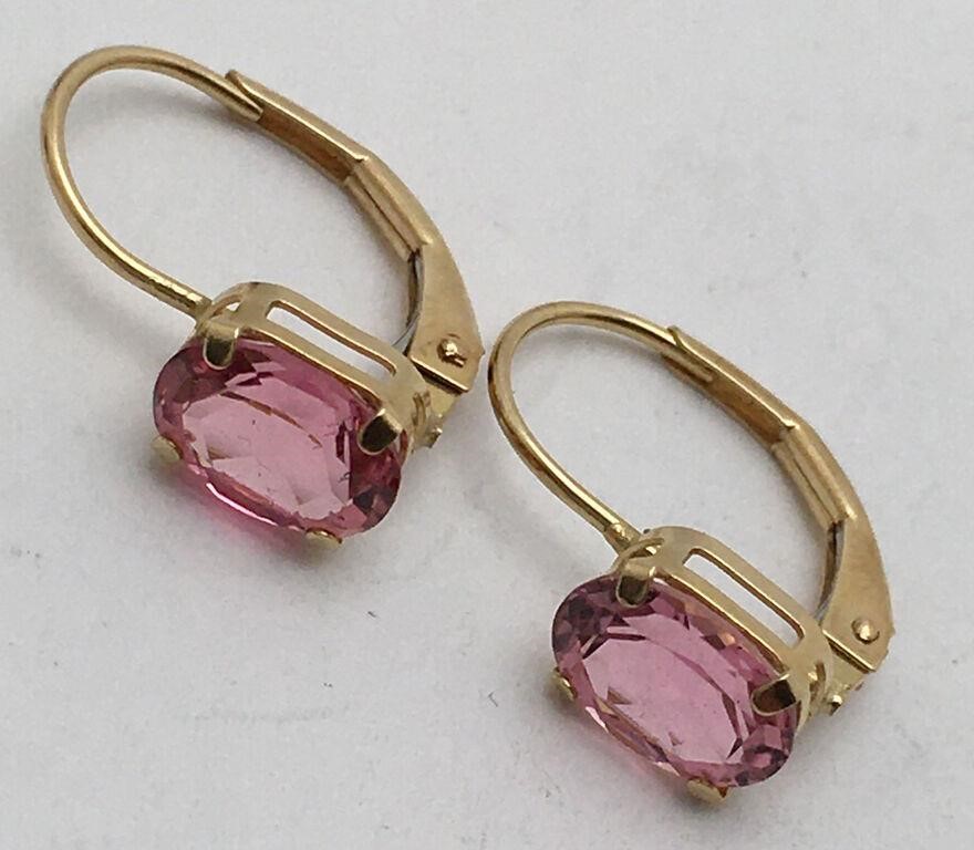 14k Gold And Pink Stone Earrings