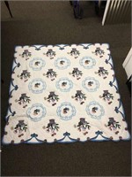 Hand Sewn Blue Flower Basket Design Quilt