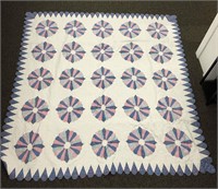 Hand Sewn Pinwheel Blue And Pink Quilt
