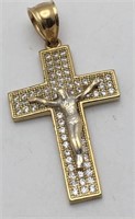 10k Gold Crucifix Pendant With Clear Stones