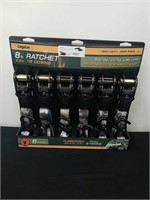 New six count heavy duty 8 ft ratchet tie downs