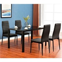 5 Piece Dining Table Set 4 Chair Glass Metal