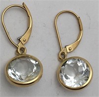 Pair Of 14k Gold And Clear Stone Earrings