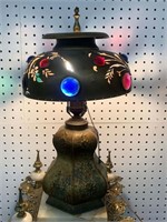 Brass Lamp With Jeweled Shade