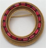 Weiss Gold Tone Brooch W Red Stones