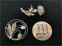3 Sterling Silver Brooches w/Maker Marks 26.3gr TW
